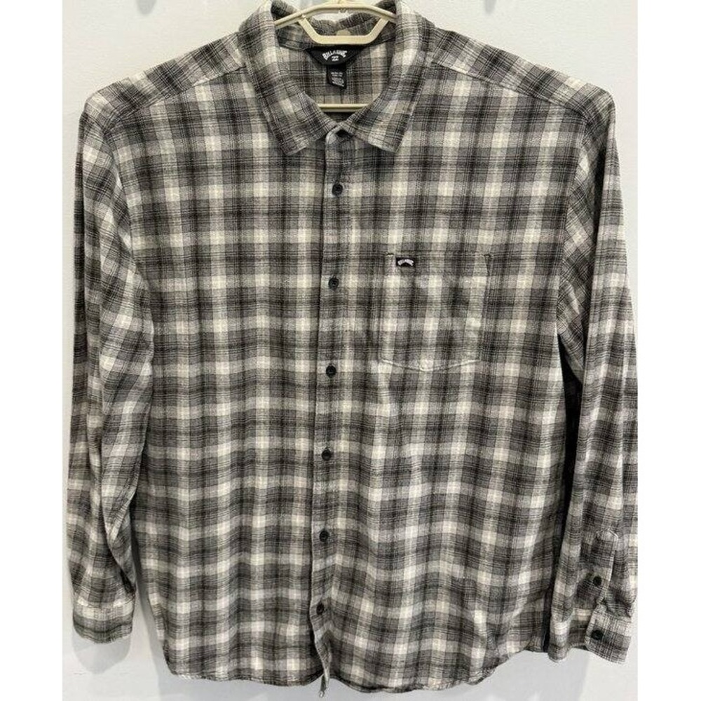 Billabong Classic Flannel Gray Black Button Front Long Sleeve Shirt Size XL